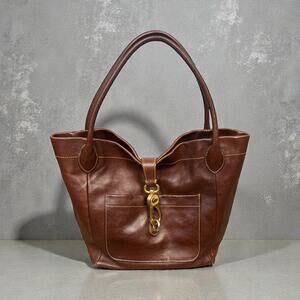 Dooney & Bourke Large Leather Lock Bag Tan Shoulder Purse Designer